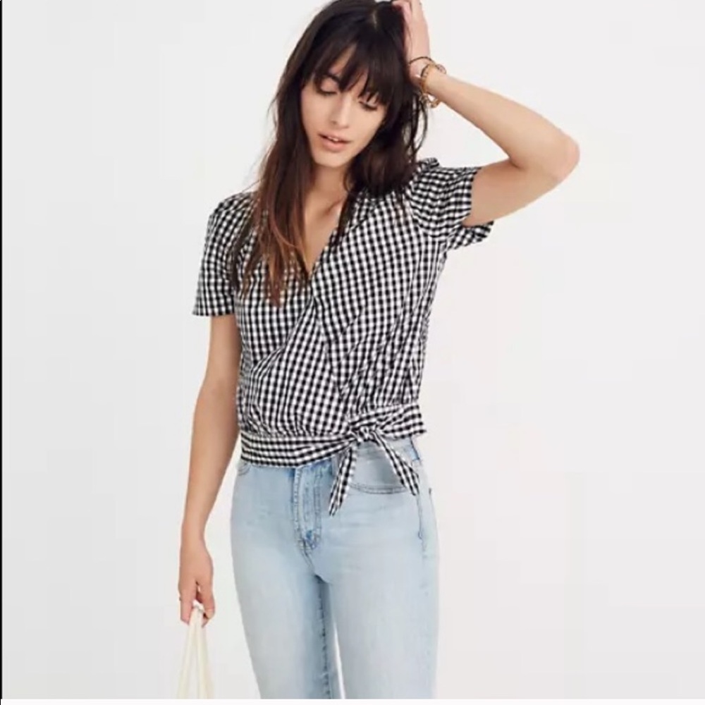 Madewell women’s gingham wrap blouse size medium